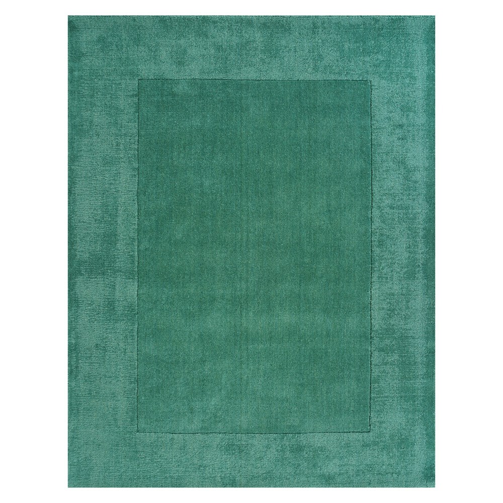 Handloom Plain Carved Border Wool Rugs in Green